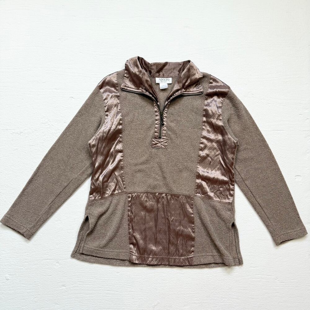 Vintage 90s Adolfo Sport Satin Fleece Quarter Zip Pullover, Size Small